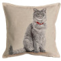 Cuscino gobelin disegno Gatto grigio con collare rosso