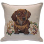 Gobelin decorative cushion design Brown Dachshund with flowers