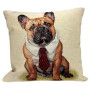 Cuscino gobelin disegno Bulldog francese con cravatta