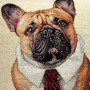 Cuscino gobelin disegno Bulldog francese con cravatta